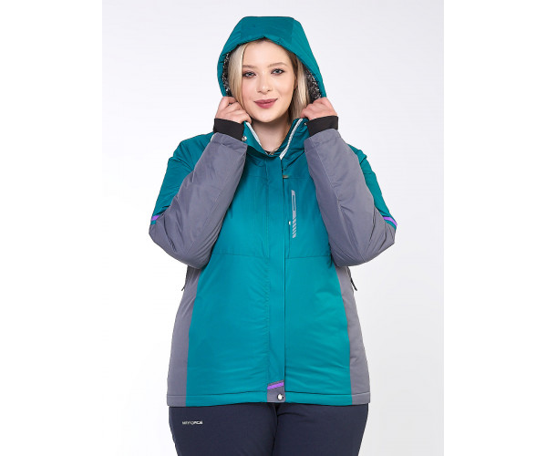 Женская зимняя горнолыжная куртка большого размера зеленого цвета 1934Z