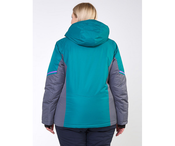 Женская зимняя горнолыжная куртка большого размера зеленого цвета 1934Z