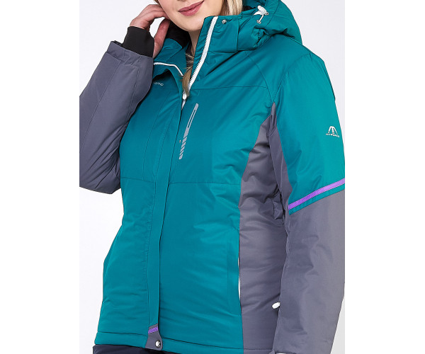 Женская зимняя горнолыжная куртка большого размера зеленого цвета 1934Z
