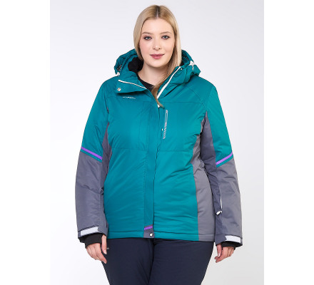 Женская зимняя горнолыжная куртка большого размера зеленого цвета 1934Z