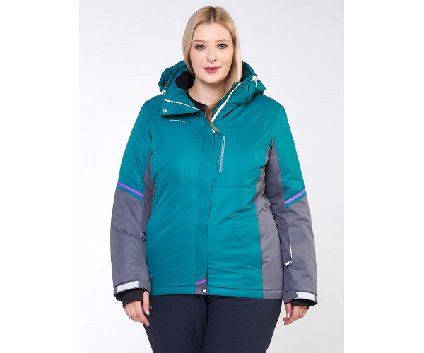 Женская зимняя горнолыжная куртка большого размера зеленого цвета 1934Z