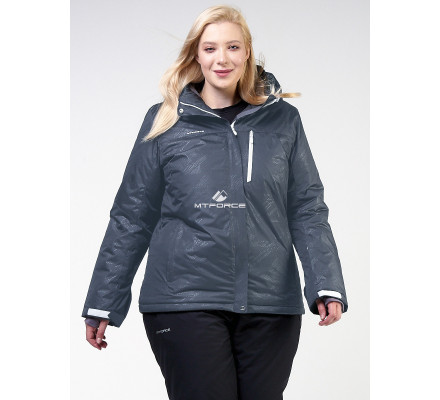 Женская зимняя горнолыжная куртка большого размера серого цвета 21982Sr