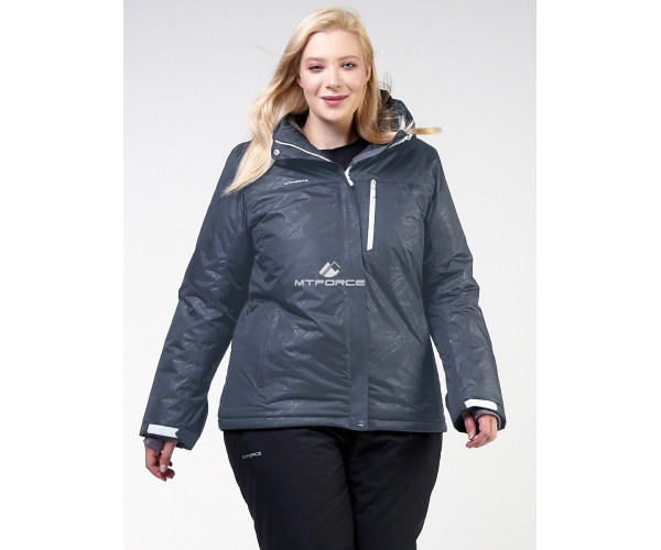 Женская зимняя горнолыжная куртка большого размера серого цвета 21982Sr