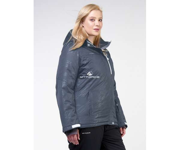 Женская зимняя горнолыжная куртка большого размера серого цвета 21982Sr