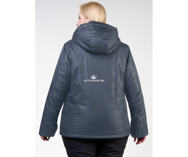 Женская зимняя горнолыжная куртка большого размера серого цвета 21982Sr