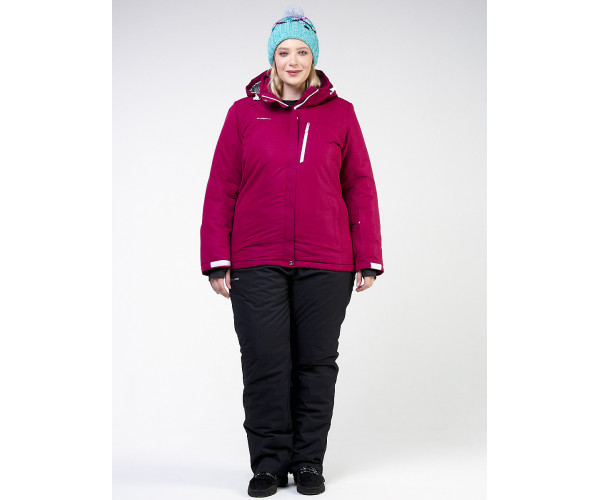 Женский зимний костюм горнолыжный большого размера малинового цвета 011982M
