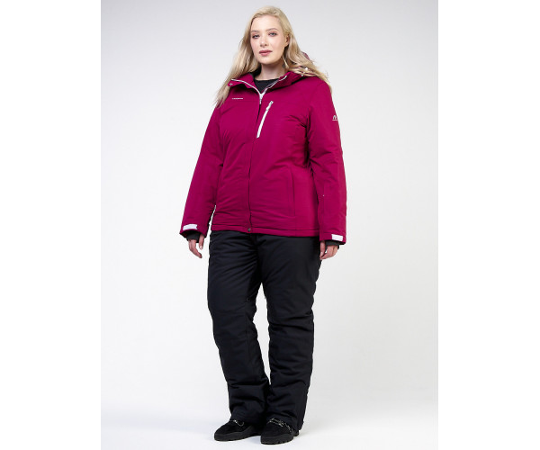 Женский зимний костюм горнолыжный большого размера малинового цвета 011982M