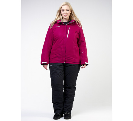 Женский зимний костюм горнолыжный большого размера малинового цвета 011982M