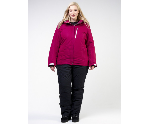 Женский зимний костюм горнолыжный большого размера малинового цвета 011982M