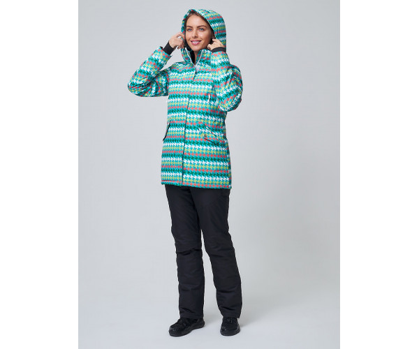 Женский зимний горнолыжный костюм бирюзового цвета 01937Br