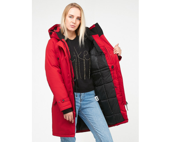 Женская зимняя парка малинового цвета 1806M