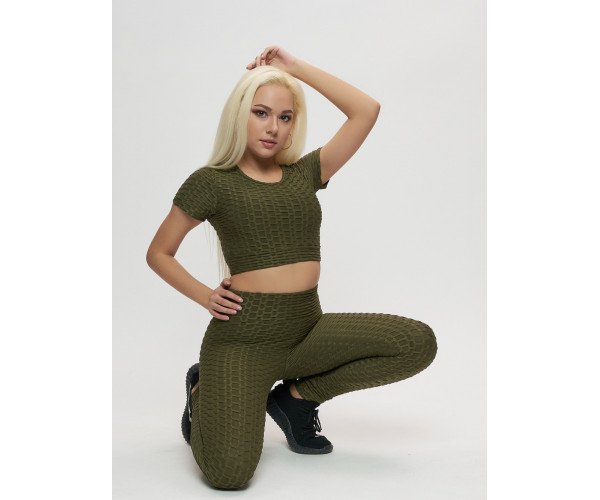 Костюм для фитнеса женский цвета хаки 2001Kh