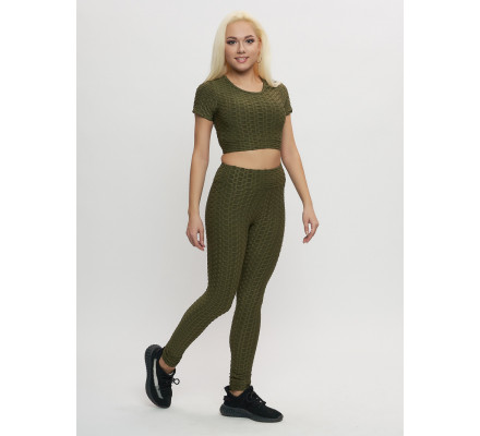 Костюм для фитнеса женский цвета хаки 2001Kh