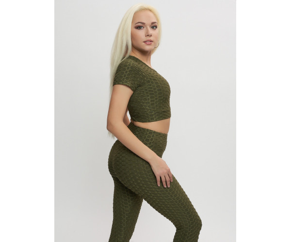Костюм для фитнеса женский цвета хаки 2001Kh