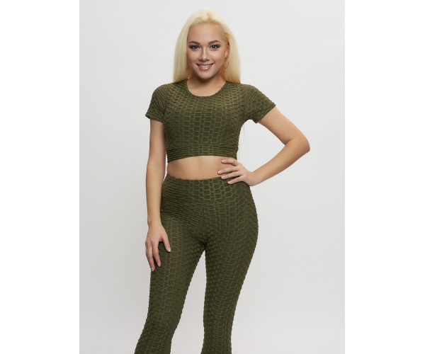 Костюм для фитнеса женский цвета хаки 2001Kh