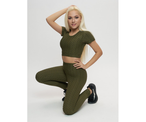 Костюм для фитнеса женский цвета хаки 2001Kh