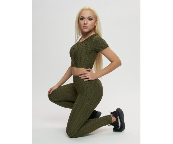 Костюм для фитнеса женский цвета хаки 2001Kh