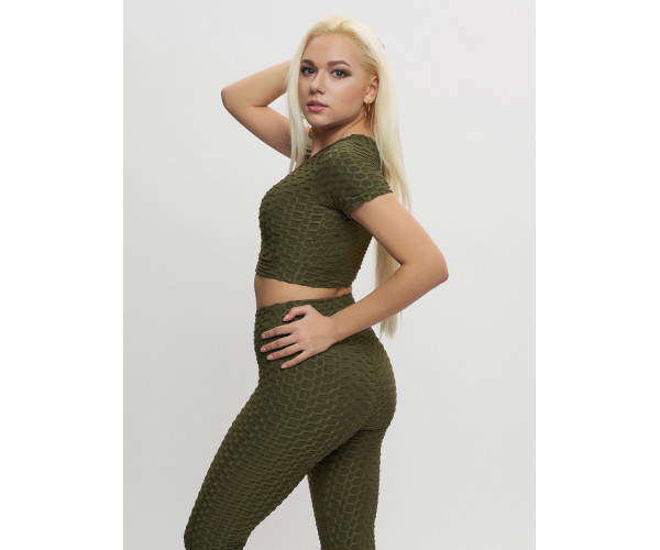 Костюм для фитнеса женский цвета хаки 2001Kh