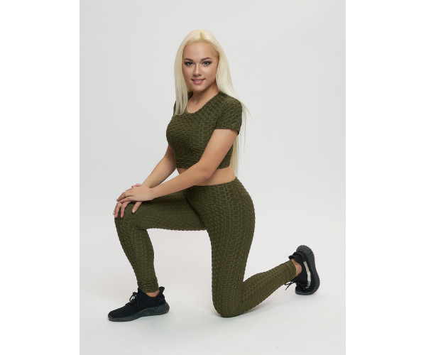 Костюм для фитнеса женский цвета хаки 2001Kh