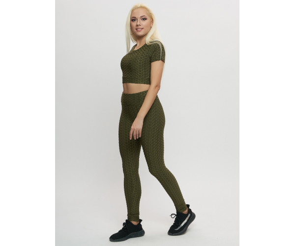 Костюм для фитнеса женский цвета хаки 2001Kh