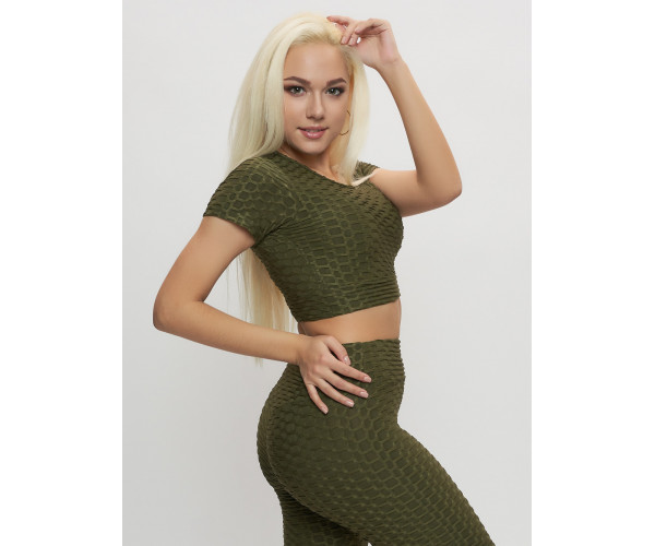 Костюм для фитнеса женский цвета хаки 2001Kh