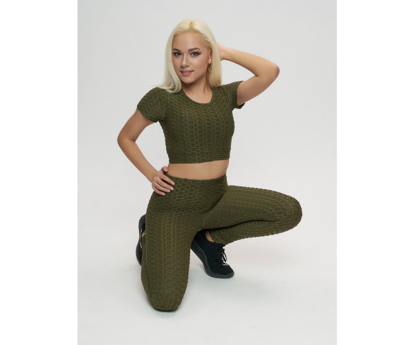 Костюм для фитнеса женский цвета хаки 2001Kh