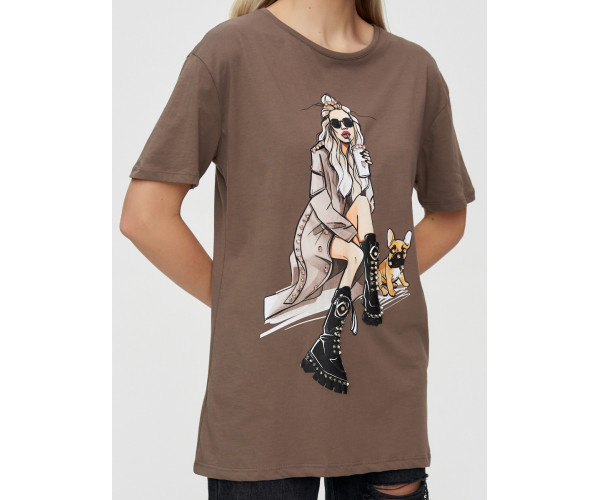 Женская туника с принтом коричневого цвета 4296K