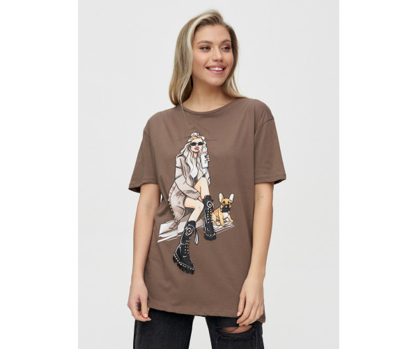 Женская туника с принтом коричневого цвета 4296K