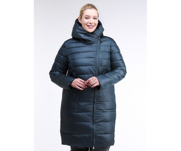 Женская зимняя классика куртка с капюшоном болотного цвета 1968_20Bt