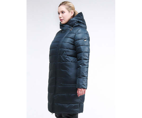 Женская зимняя классика куртка с капюшоном болотного цвета 1968_20Bt