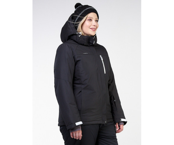 Женский зимний костюм горнолыжный большого размера черного цвета 011982Ch
