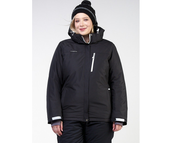 Женский зимний костюм горнолыжный большого размера черного цвета 011982Ch