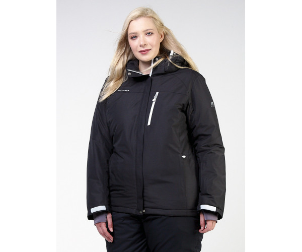 Женская зимняя горнолыжная куртка большого размера черного цвета 11982Ch