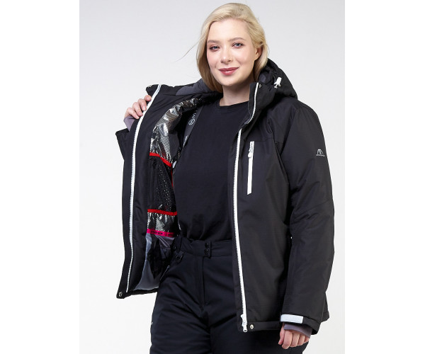 Женский зимний костюм горнолыжный большого размера черного цвета 011982Ch