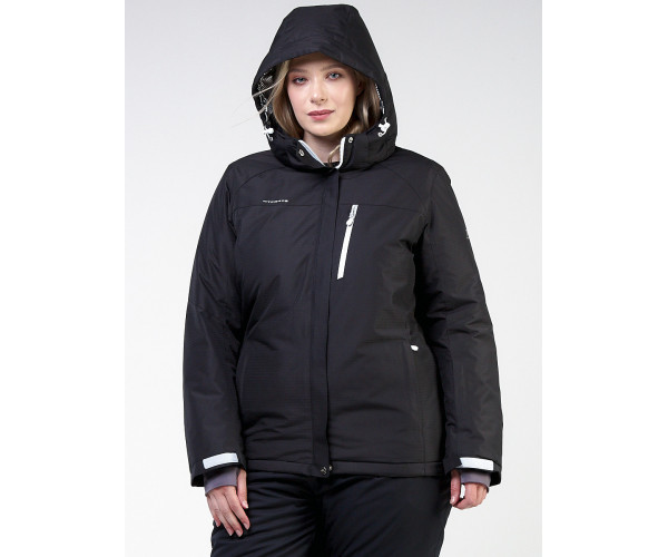 Женская зимняя горнолыжная куртка большого размера черного цвета 11982Ch