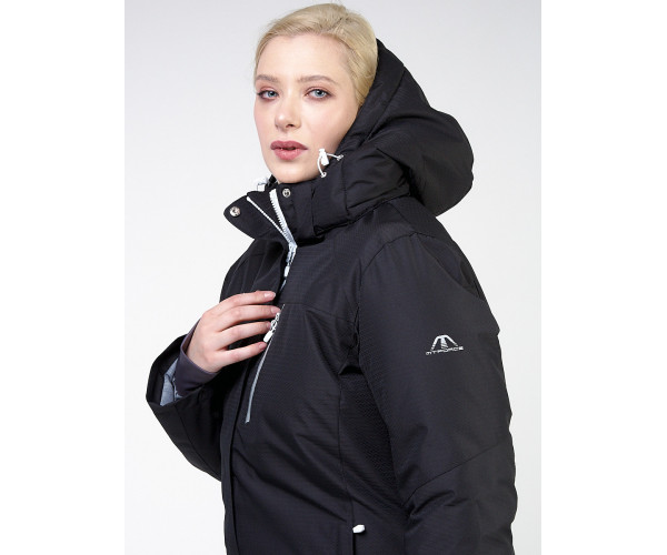 Женский зимний костюм горнолыжный большого размера черного цвета 011982Ch