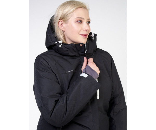 Женский зимний костюм горнолыжный большого размера черного цвета 011982Ch