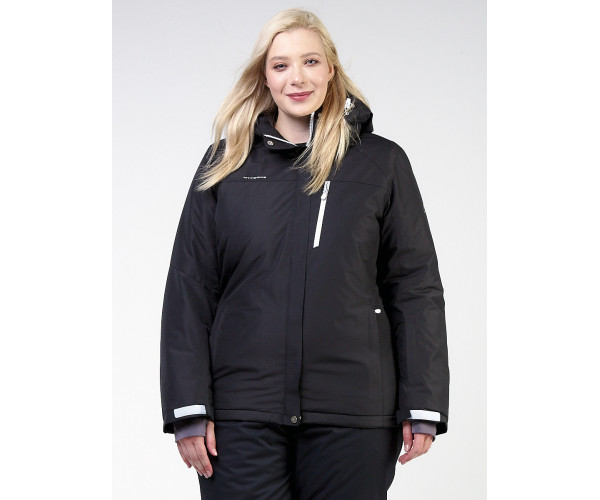 Женская зимняя горнолыжная куртка большого размера черного цвета 11982Ch