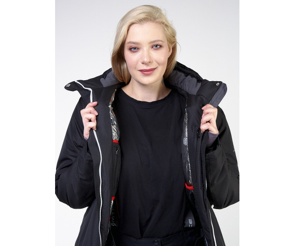 Женский зимний костюм горнолыжный большого размера черного цвета 011982Ch