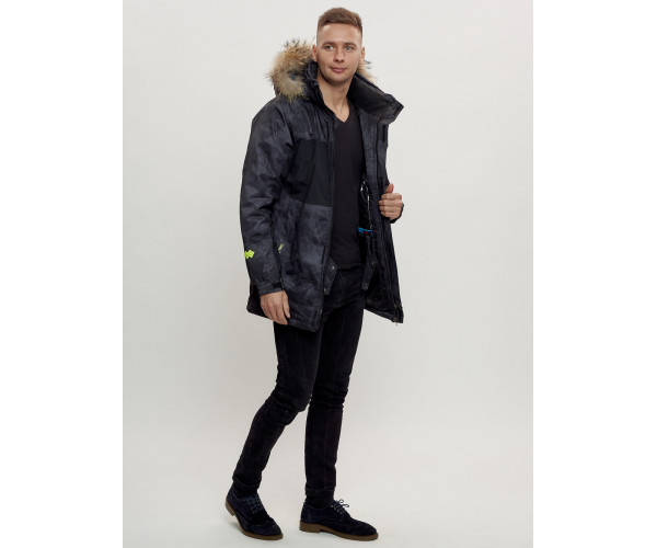 Зимняя куртка с мехом мужская черного цвета 404Ch