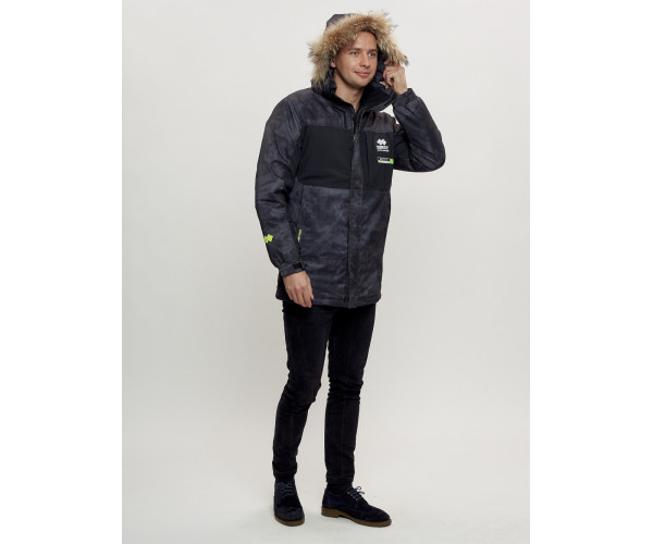 Зимняя куртка с мехом мужская черного цвета 404Ch