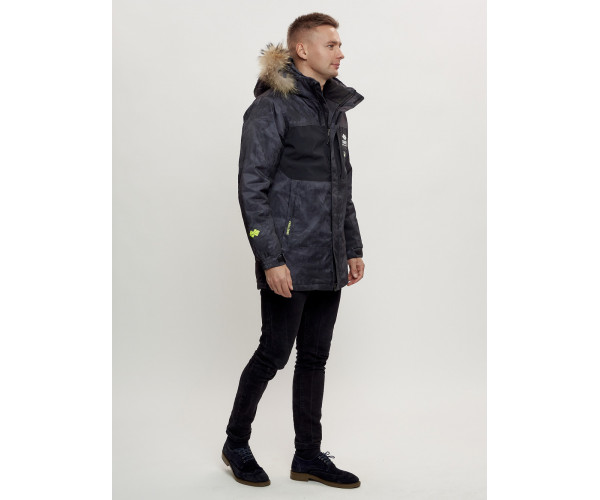 Зимняя куртка с мехом мужская черного цвета 404Ch