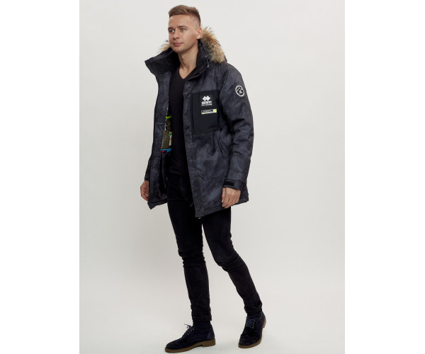 Зимняя куртка с мехом мужская черного цвета 404Ch