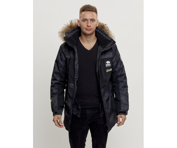 Зимняя куртка с мехом мужская черного цвета 404Ch