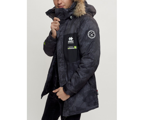 Зимняя куртка с мехом мужская черного цвета 404Ch