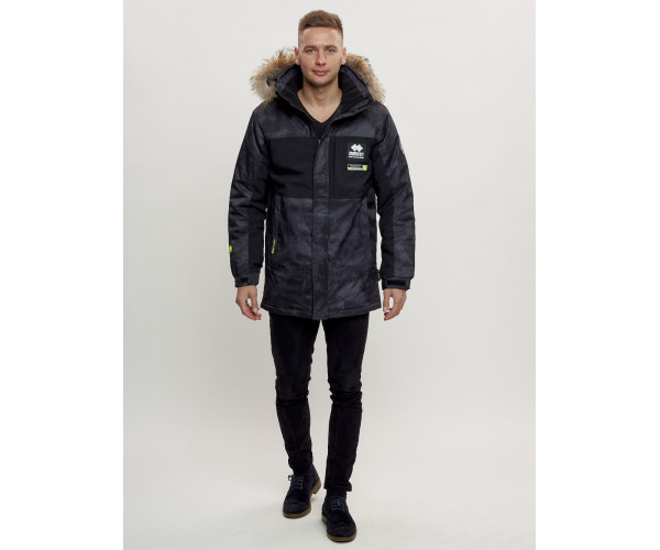 Зимняя куртка с мехом мужская черного цвета 404Ch