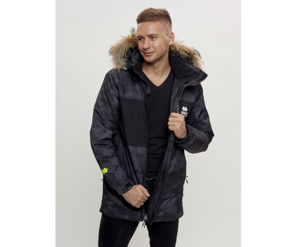Зимняя куртка с мехом мужская черного цвета 404Ch