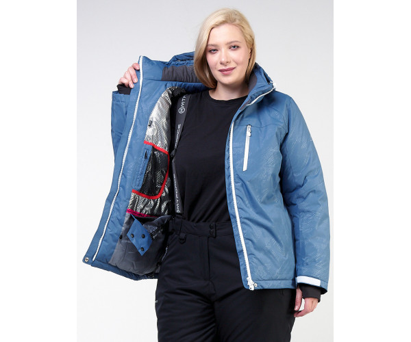 Женский зимний костюм горнолыжный большого размера голубого цвета 021982Gl