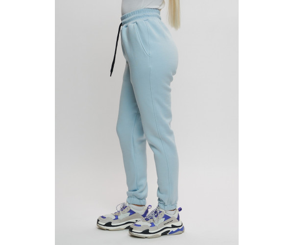 Джоггеры женские на флисе зимние голубого цвета 1097Gl