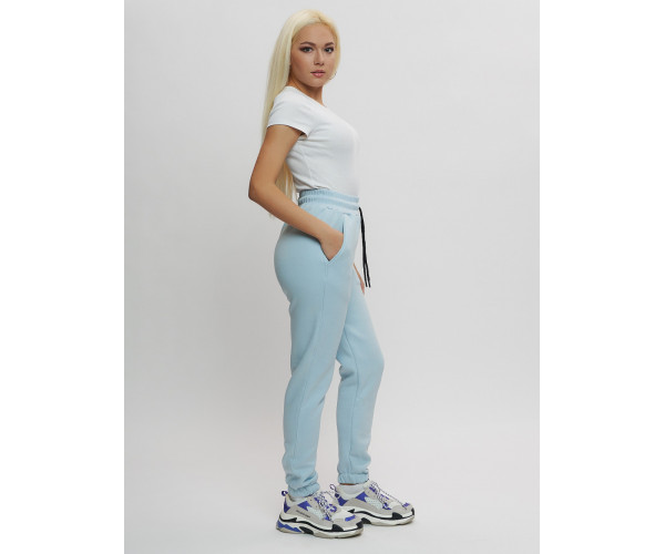 Джоггеры женские на флисе зимние голубого цвета 1097Gl